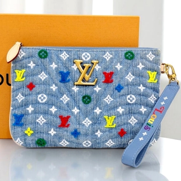 ✨️Like New . Authentic Louis Vuitton multicolor New Wave Denim wristlet pouch - Picture 1 of 17